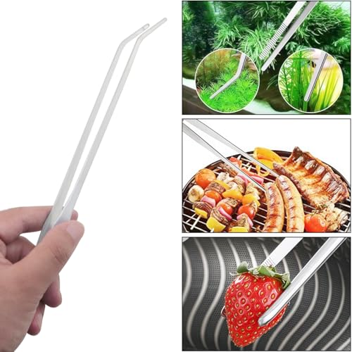 2PCS Aquatic Plant Clamp Tweezers Non-Slip Straight Elbow Clamp with Teeth 27cm Aquarium Tool Sand Flattener Stainless Steel Tweezers with Long Handle