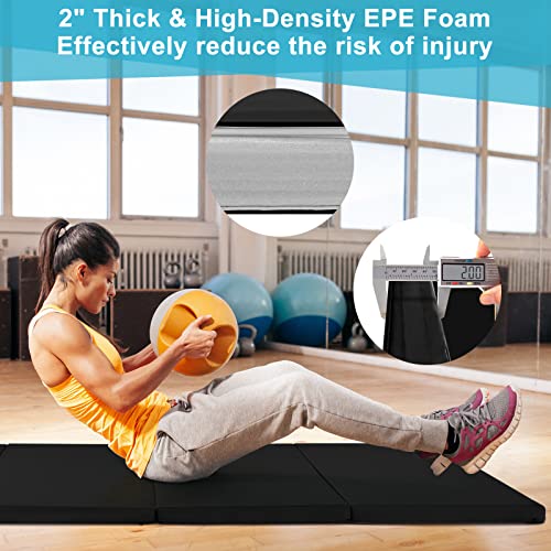 Goplus Gymnastics Mat, Folding Tumbling Mat with Carry Handles, Hook & Loop Fasteners, 4 Panels for Fitness Exercise Yoga Stretching Aerobics Workouts, Thick Gym Mats for Home - color: Black 1