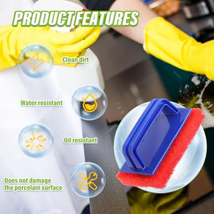 5 Pack Electric Cleaning Brush Pad Kitchen Bathroom Household Cleaning Pad Swimming Pool wall Cleaning Brush Heavy Duty Griddle Scrubber Scouring Pad and 1 Pack Handle kit(Red) - color: Red