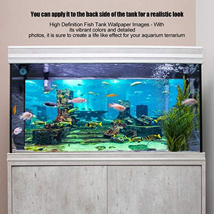 Aquarium Poster, Underwater City Ruins Background Sticker Thicken PVC Adhesive Backdrop Fish Decorative Paper(122×46cm) - size: 122×46cm