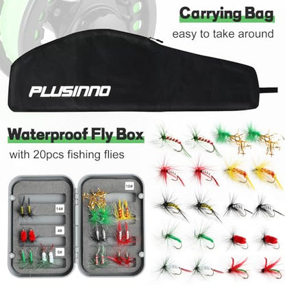 PLUSINNO Fly Fishing Rod and Reel Combo Kit, Fly Fishing Rod for Starters | 4 Piece Lightweight Ultra-Portable Graphite 5 Wt -9' Fly Rod, 5/6 Reel, Complete Starter Package with Carrying Bag