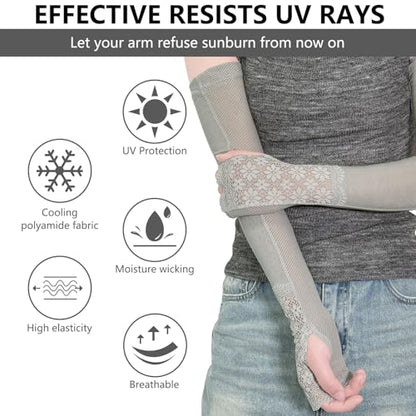 Lace Ice Arm Sleeves for Women Sleeves to Cover Arms for Women, Sun Protection UV Sleeve for Outdoor Activities, Driving and Summer Fashion Grey