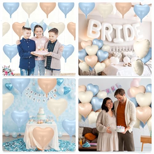 Baby Blue Apricot Heart Balloon, 10PCS Foil for Baby Shower Birthday Party - color: Blue Apricot White