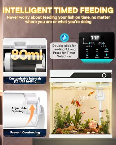 Vehipa Fish Tank, Smart Fish Aquarium Kit 4.2 Gallon with Auto Feeder, 4-in-1 Silent Pump, Adjustable Lighting, Temperature Display & Humidifier for Desktop, Office, Room