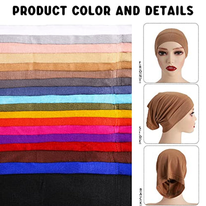 JenPen 18 Pcs Hijab Undercap Scarf Headwear Unisex Dreadlock Hat Turbans Women Stretch Under Caps Solid Color Hijab Cap - color: Dark Color