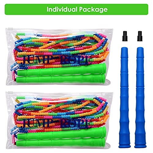Double Dutch Jump Rope Long Jump Rope 16 FT 1 Pack/2 Pack, Adjustable Soft Beaded Diy Jump Rope for Kids Adult Long Enough for 5-6 Jumpers - color: Green-2 Pack