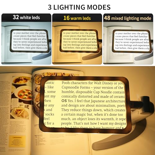 2.5X Magnifying Glass with Light and Stand, Full-Page Desktop Handheld Magnifying Glass with 48 Light for Reading Books Close Work, Powered by USB or Battery - style: 2.5X