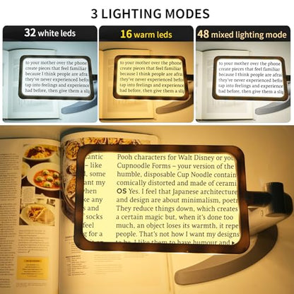 2.5X Magnifying Glass with Light and Stand, Full-Page Desktop Handheld Magnifying Glass with 48 Light for Reading Books Close Work, Powered by USB or Battery - style: 2.5X