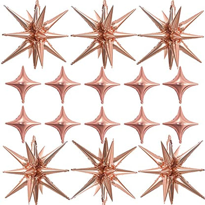 Rose Gold Star Foil 6pk Starburst & Spike Balloons for Weddings & Parties - style: Rose Gold Star Explosion Balloons