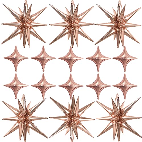 Rose Gold Star Foil 6pk Starburst & Spike Balloons for Weddings & Parties - style: Rose Gold Star Explosion Balloons