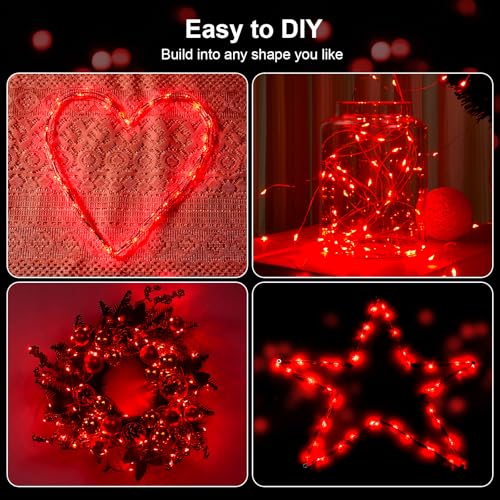 Ariceleo 4 Pack 16.4ft Battery Operated String Lights with Timer, Red with Synchronized Twinkle Mode, Fairy Lights Battery Powered, 50 LEDs, Idea for Christmas Bedroom Party Wedding - color: Red, size: 4 Pack-Upgrade