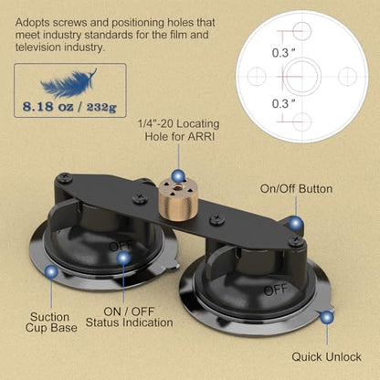 MINIFOCUS Double Suction Cup Mount, Twist-Lock Dual Suction Cup Base with Camera Thread Adapter, Quick Release Double-Layer Suction, Windshield Window Car Mount for Magic Arm - style: S1404