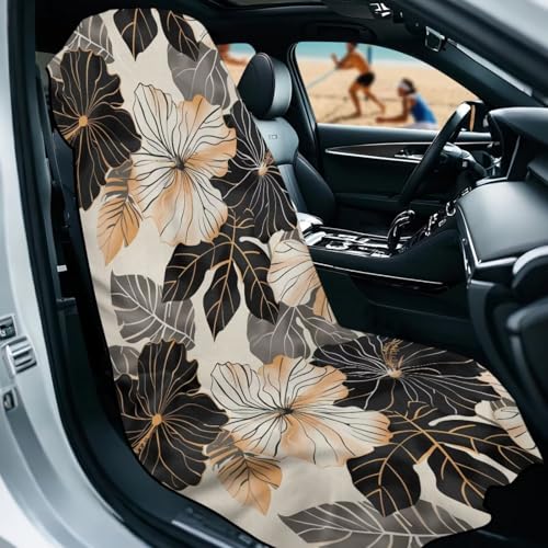 Hibiscus Print Car Seat Towel Cover After Gym Anti-Slip Soft Towel Bucket Seat Covers 60 x 33 Inch Universal Sweat Towels for Truck Sedan SUV, Easy to Install - color: Brown and Black - Hibiscus