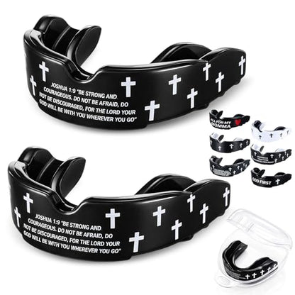 Yaomiao 2 Pcs Mouth Guards Christian Teeth Guards Sport Game Guard & Case Religious MouthGuard Soccer Football Basketball Baseball Wrestling Lacrosse Rugby Boxing Taekwondo - size: Adult, style: Black & Joshua
