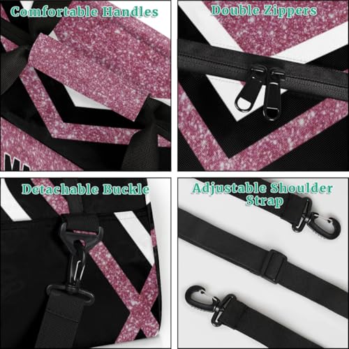 Custom Name Sports Volleyball Bag, Gym Bag Sports Travel Duffle Bag Tote Carry On Weekend Sports Travel Bag, Water Pink Glittering with Black - color: Pink Black