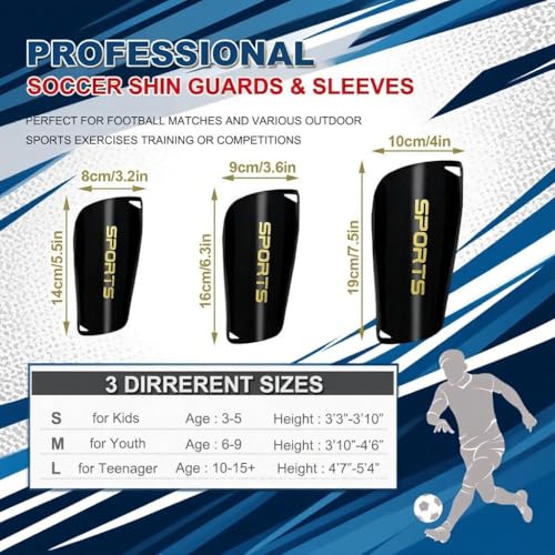 2 Pair Soccer Shin Guards Kids Youth, Shin Pads for 3-15 Years Old Boys and Girls Football Games EVA Cushion Protection Reduce Shocks and Injuries Lightweight Equipment - color: Black and Blue, size: Large