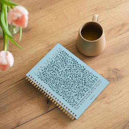 Likjad Christian Spiral Notebook Journal 5.5x8.3, Botanical Bible Scripture Journals for Writing, Religious Christian Gifts for Women, Bible Verse Hardcover Notebooks for Note Taking（Blue - color: Botanical Bible Three