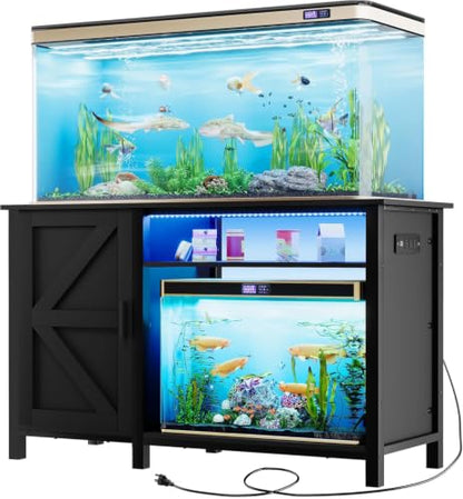 YITAHOME Aquarium Stand with Power Outlets | 55-75 Gallon Fish Tank Stand,RGB Light Strip Suitable for Turtle Tank,Reptile Terrarium,800LBS Capacity,Charcoal Black - color: Charcoal Black, size: 55-75 Gallon