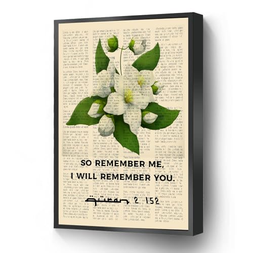 Islamic Quran 2 152 Verse Canvas Print Muslim Poster Dictionary Wall Art Flower Painting Ready To Hang For Living Room Bedroom Office School Artwork Wall Decor(Metal Framed 8 X 10) - color: White3, size: 8x10 in=(20X30CM)Metal Framed