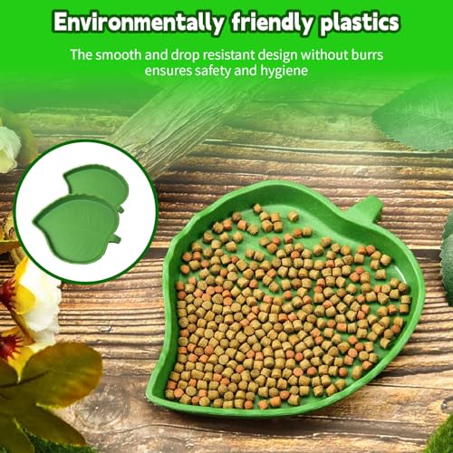 2PCS Reptile Food Water Bowl, Leaf Shape Dish for Tortoise Lizard Gecko | leaf-shaped plastic bowls (2 sizes),durable&bite-resistant.Shallow edges for easy access,easy to clean.For turtles,lizards
