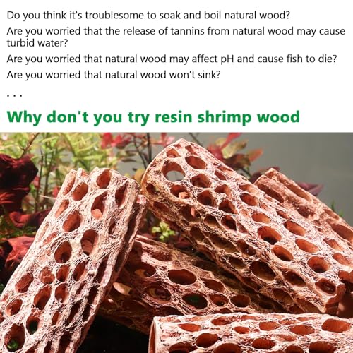 6“ Resin Cholla Wood Aquarium Décor Wood- Realistic Shrimp Hideout & Climbing Toy (6" L×2”Dia, 2pcs)
