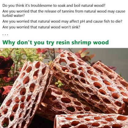 6“ Resin Cholla Wood Aquarium Décor Wood- Realistic Shrimp Hideout & Climbing Toy (6" L×2”Dia, 2pcs)
