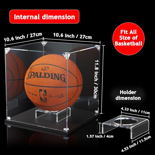 KOLIPI Basketball Display Case, Clear Acrylic Box for Full Size Basketball, UV Protected Soccer Display Stand Box for Autographed Standard NBA WNBA Ball Memorabilia Keepsake, 10.6x10.6x11.8 inch - size: Basketball Case, 10.6x10.6x12 inches