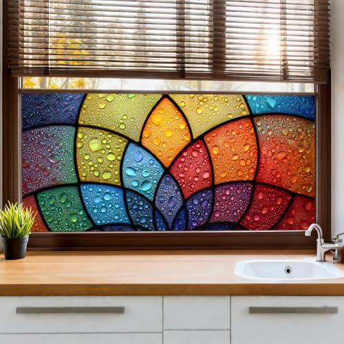 Window Privacy Film 39.37 x 17.3 in Rainbow Mosaic Static Cling | Removable and reusable static cling adds privacy and colorful stained glass style to windows, glass doors and bathrooms. - color: Colorful Window#03