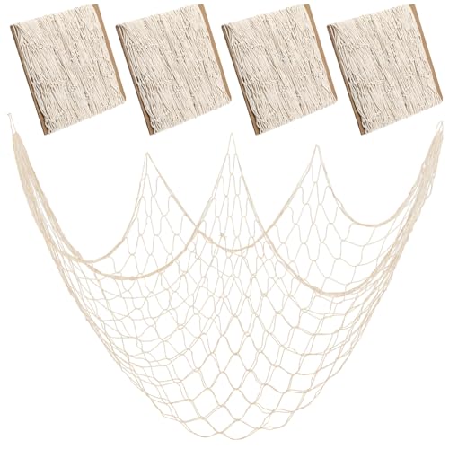 4 Pcs Natural Fish Net Decorations, 80 x 40 Inch Natural Cotton Decorative Fish Net Ocean Themed Wall Hanging Fishing Nets Decoration for Wall Decor, Table Decor, Sea Party, Beach Party (Beige) - size: 4 Pcs