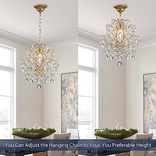 Bestier Gold Modern Pendant Chandelier Crystal Raindrop Lighting Ceiling Light Fixture Lamp for Dining Room Bathroom Bedroom Livingroom entryway 1 E26 Bulbs Required D13 in x H16 in - color: Gold, size: D13" x H16"