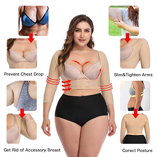 woahee Women's Arm Shaper Plus Size Arm Faja Compression Sleeve Garment Post Surgical Arm Shapewear - color: Nude, size: Large