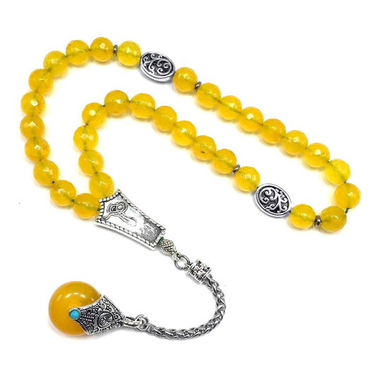 -Gentle Men Collection- Prayer Beads-Worry Beads-Tesbih-Tasbih-Tasbeeh-Misbaha-Masbaha-Subha-Sebha-Rosary (Malaysian Yellow Jade Stone -8 mm 33 beads-) - color: Malaysian Yellow Jade Stone -8 mm 33 beads-