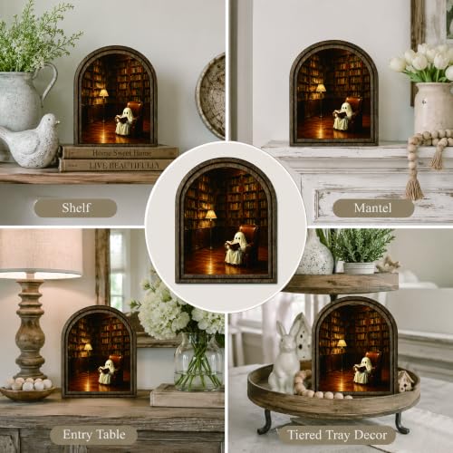 Ghost Library Arched Table Sign, Rustic Farmhouse Shelf Decor - color: Ghost Reading Library