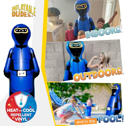 INFLATABLE DUDES Blue Ninja Toy 63” - Kids Punching Bag | Sand-Base | Bop Bag, Pre-filled with Sand, Inflatable Toy, Punching Bag for Kids, Enhanced Bounce-Back Action, Indoor/Outdoor - color: Blue Large Ninja | Pre-filled with Sand