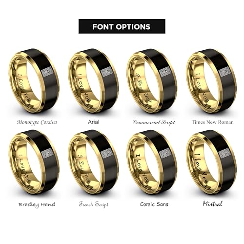 Gift for Muslim Devotee - Prayer Rug Pattern Ring - Black Yellow Rose Gold - Band - Anniversary Wedding - Personalized Custom Engraving - Flat Dome Bevel - 8mm - Men Women - Tungsten Carbide - color: 14 - Yellow Gold Black Tungsten