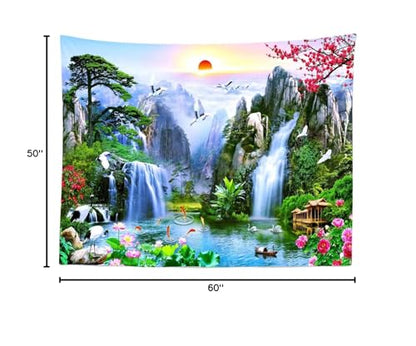 BELECO 5x4ft Fabric Fairyland Mountain Lake Photography Backdrop Waterfalls Swans Fish Flowers Dreamy Natural Landscape Painting Background Wall Murals Home Decor Kids Adults Portrait Photoshoot - size: 5x4FT