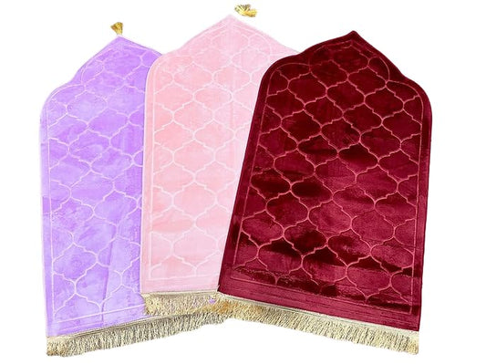 Soft Thick Prayer Rug Mat - Anti-Slip Bottom, Tassel Design, Plush Comfort, Hot Melt Embossing Durable Beautiful Allah Muslim Durable Ramzan Eid Hajj (Pink, 45x26), Large - color: Pink