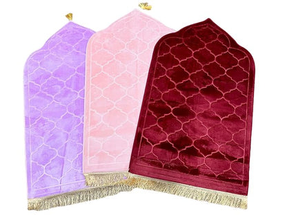 Soft Thick Prayer Rug Mat - Anti-Slip Bottom, Tassel Design, Plush Comfort, Hot Melt Embossing Durable Beautiful Allah Muslim Durable Ramzan Eid Hajj (Purple, 45x26), Large - color: Purple