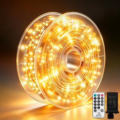 Outdoor String Lights 197ft 1000 LED Warm White Silver Copper Wire Fairy Lights with Remote Listed Plug-in Christmas Lights 8 Modes Low Voltage Twinkle Lights for Garden Patio Yard Tree Wedding Party - color: Warm White, size: Silver Wire 1000LED 196FT