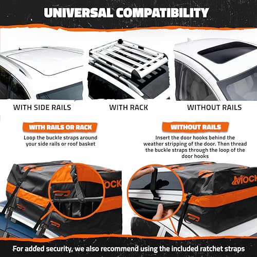 Mockins 20 Cu.Ft. Roof Cargo Bag for Top of Car | 53"x40"x17" All-Weather Rooftop Cargo Carrier Bag | Abrasion-Resistant Vinyl Car Top Carrier Without Roof Rack w/Mat, Straps, Hooks, Lock & Carry Bag - size: Bag: 53"x40"x17"