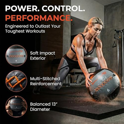 Bionic Body Soft Medicine Ball Weighted Slam Wall Ball for Cardio Workout and Core Training – Ideal for Squat, Lunge, and Partner Toss - style: 6LB
