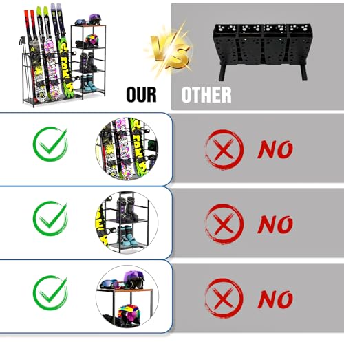Ski-Snowboard Storage Rack Holder - Freestanding Ski Equipment Organizer Snowboard Boot Stand Garage Gear Storage - color: 3 Skis +3 Snowboards