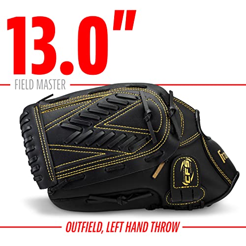 Franklin Sports Field Master Baseball + Softball Glove - Field Master Adult + Youth Baseball + Softball Mitt - Men's + Women's Gloves - color: Black/Gold, style: 13" - Basket "V" Web