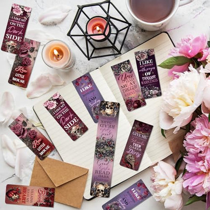 Dark Romance Magnetic Bookmarks Gifts - Wxiben 30 Pcs Romance Merch Magnet Book Page Markers Skull Roses Bookmark Clips Gift for Home Book Lovers Students Teacher School Reading Office Supplies - style: Dark Romance