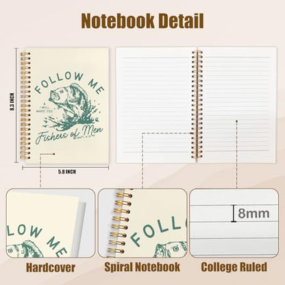 WUCHJ Green and Yellow Pink Retro Fish Christian Notebook, Matthew 4:19 Bible Verse Journal, Religious Scripture Spiral Notebook Journal for Note Taking, Christian Faith Based Gifts for Women Men, 5.5x8.3 Inch - color: yellow fish follow me