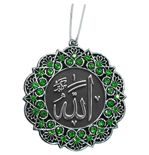 Modefa Turkish Islamic Ottoman Double-Sided Allah Muhammad Star Shaped Car Rear View Mirror Hanger Medallion Pendant Accessory (Silver/Green) - color: Silver/Green