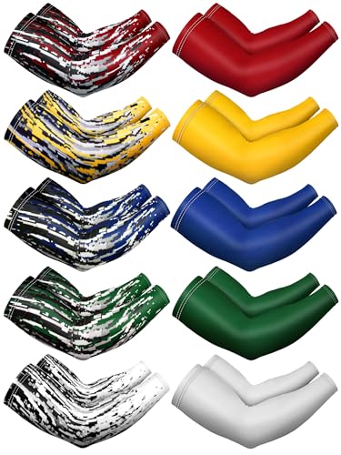 Tisancy 10 Pairs Sun Protection UV Arm Sleeves Cooling Anti Slip Compression Sleeves Sports Polyester Cycling Covers - size: Large, style: Stripe Style