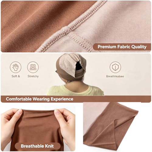 5Pack Soft Inner Hijab Caps Women Stretchy Breathable Comfortable Undercap Front&Back Tube Bonnet