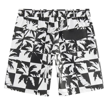 maamgic Mens Swim Trunks - Mens Bathing Suit with Compression Liner 7 Inch Quick Dry Fshion Stretch Zipper Pockets Swimwear - color: Black-black-coconut Tree, size: Small