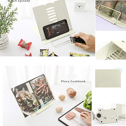 MSDADA Book Stand Metal Reading Rest Book Holder Adjustable Cookbook Documents Holder Portable Sturdy Bookstands for Recipes Textbooks Tablet Music Books with Page Clips Gifts for Girls (Milky White) - color: Milky White